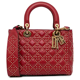 Dior-Dior Red Medium Lambskin Cannage Studded Supple Lady Dior-Red