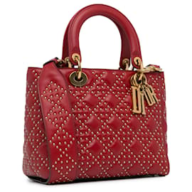 Dior-Dior Red Medium Lambskin Cannage Studded Supple Lady Dior-Red