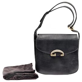 Gucci-Gucci Vintage Lizard Handbag-Black