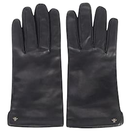 Gucci-Gucci Bee-Handschuhe aus schwarzem Leder-Schwarz