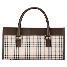 Burberry-Burberry House Check Canvas & Leather Handbag Canvas Handbag in Good condition-Other