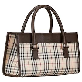 Burberry-Burberry House Check Canvas & Leder Handtasche Canvas Handtasche in gutem Zustand-Andere