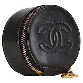 Chanel-Pochette ronde en cuir pour accessoires Chanel CC Vanity en cuir A02786 en bon état-Autre