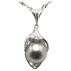 & Other Stories-Otro collar con colgante de perlas y diamantes de platino Collar de metal en excelentes condiciones-Otro