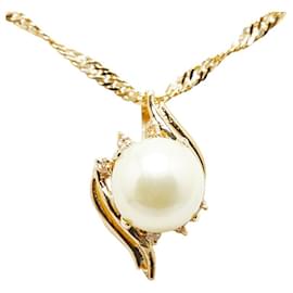 & Other Stories-Autre collier pendentif perle diamant or 18 carats Collier métal en excellent état-Autre