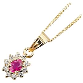 & Other Stories-Autre collier pendentif fleur diamant et rubis en or 18 carats Collier en métal en excellent état-Autre