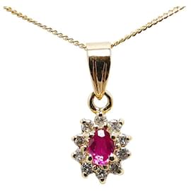 & Other Stories-Otro collar con colgante de flor de rubíes y diamantes de oro de 18 quilates Collar de metal en excelentes condiciones-Otro