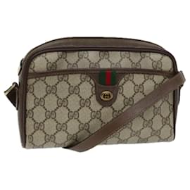 Gucci-GUCCI GG Supreme Web Sherry Line Shoulder Bag Beige Green 116 02 089 Auth 73003-Beige,Green