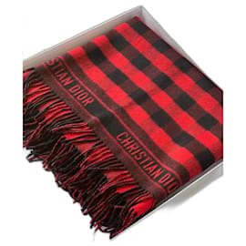 Christian Dior-Christian Dior plaid with red and black fringe-Black,Red