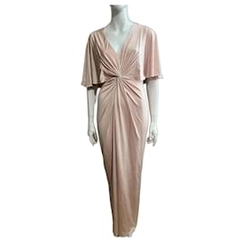 Jenny Packham-Draped pink jersey evening dress with metal embellishment-Pink