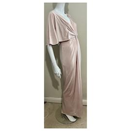 Jenny Packham-Draped pink jersey evening dress with metal embellishment-Pink