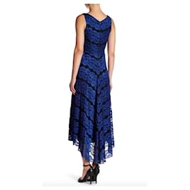 Vera Wang-Lace dress in royal blue and black with high low optic-Black,Blue