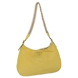 Prada-PRADA Chain Shoulder Bag Nylon Yellow Auth 63153-Yellow