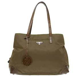 Prada-PRADA Hand Bag Nylon Khaki Auth bs12274-Khaki