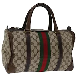 Gucci-GUCCI GG Supreme Web Sherry Line Hand Bag PVC Beige Red Green Auth 67336-Red,Beige,Green