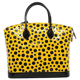 Louis Vuitton-Bolso de mano LOUIS VUITTON Vernis Dot Infinity Lockit MM Amarillo M91398 Auth 67492SA-Negro,Amarillo