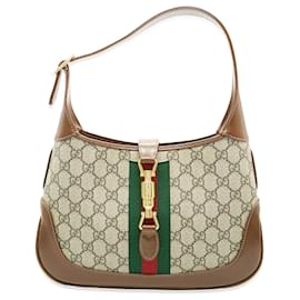 Gucci-Gucci Marrom Bege GG Lona Pequena 1961 Jackie Hobo-Bege