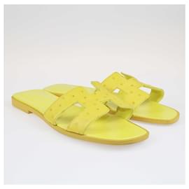 Hermès-Hermes Yellow Ostrich Oran Flats Sandals-Yellow