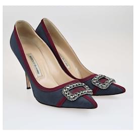 Manolo Blahnik-Manolo Blahnik Dunkelgraue/Burgunderfarbene Gotrian Pumps-Bordeaux