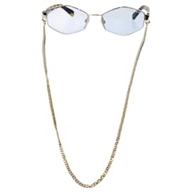 Marc Jacobs-Marc Jacobs Tortoise/Blue Geometric Sunglasses w/Chain-Blue