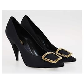 Saint Laurent-Zapatos de tacón negros con adornos de cadena Saint Sulpice de Saint Laurent-Negro