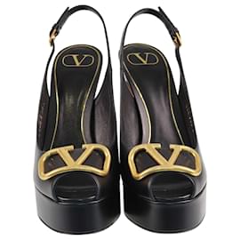 Valentino-Sandálias Peep Toe com plataforma com logotipo V preto Valentino-Preto