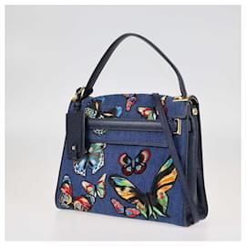 Valentino-Valentino Blue/Multicolor Butterfly Patch My Rockstud Top Handle Bag-Blue