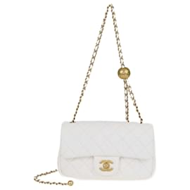 Chanel-Chanel Nuevo mini bolso clásico con solapa acolchado blanco-Blanco