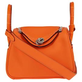 Hermès-Hermes Orange Minium Swift & Alligator Mini Lindy Bag-Orange