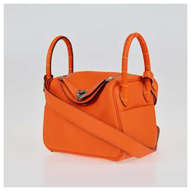 Hermès-Hermes Minium Swift & Alligator Mini Lindy Sac Orange-Orange