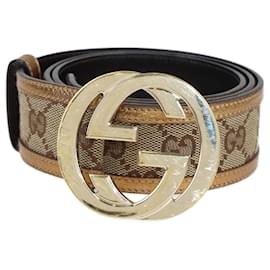 Gucci-Cinturón con hebilla G entrelazada de lona GG bronce/beige de Gucci-Beige
