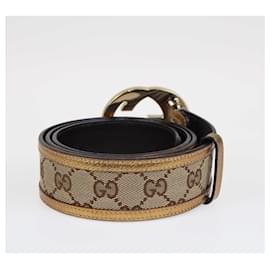 Gucci-Cintura con fibbia G intrecciata in tela GG color bronzo/beige Gucci-Beige