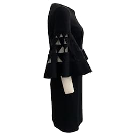 Autre Marque-Oscar de la Renta Robe en laine noire avec manches cloche découpées-Noir