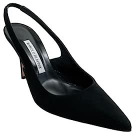 Autre Marque-Manolo Blahnik – Slingback-Pumps „Allura Camoscio“ aus schwarzem Wildleder-Schwarz