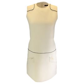 Barbara Bui Ivory / Black Sleeveless Crepe Mini Dress Cream