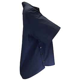 Autre Marque-Akris Punto Navy Blue Short Sleeved Button-down Cotton Blouse-Blue