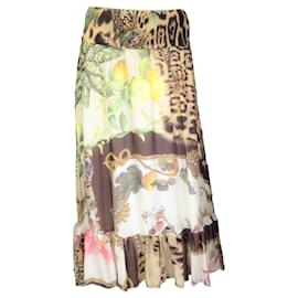 Autre Marque-Roberto Cavalli Ivory / Brown Multi Printed Silk Midi Skirt-Multiple colors