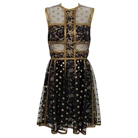 Autre Marque-Elie Saab Black / Gold Lace Sleeveless Dress-Black