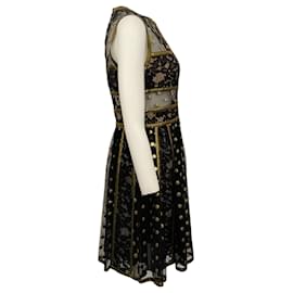Autre Marque-Elie Saab Black / Gold Lace Sleeveless Dress-Black