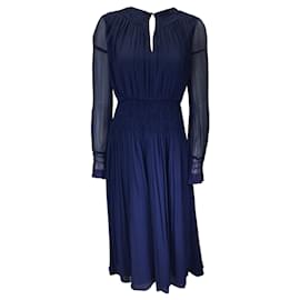 Autre Marque-Jason Wu Navy Blue Ruched Long Sleeved Silk Midi Dress-Blue