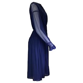 Autre Marque-Jason Wu Navy Blue Ruched Long Sleeved Silk Midi Dress-Blue