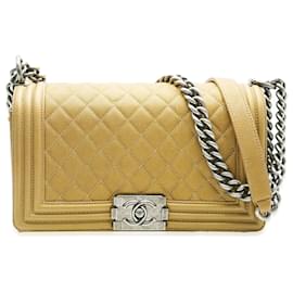 Chanel-Chanel Dark Gold Quilted Caviar Old Medium Boy Bag-Other