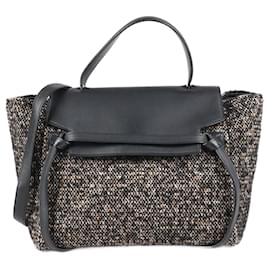 Céline-CELINE Belt Bag Mini Tweed x Leather 2 Way Handbag in Black-Black