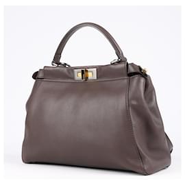 Fendi-Fendi Peekaboo Regular Leather 2way Handbag in Brown 8BN226-Brown
