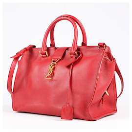 Saint Laurent-Saint Laurent Paris Calfskin Baby Monogram Cabas Handbag in Red 394461-Red