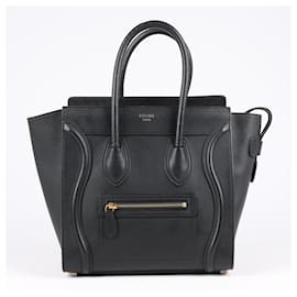 Céline-Celine Leather Micro Luggage Handbag in Black-Black