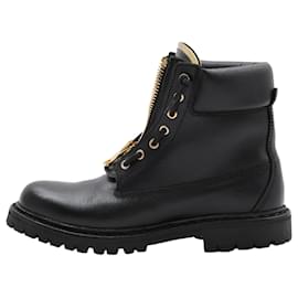 Balmain-BALMAIN Leder Combat Boots in 38 EU in Schwarz-Schwarz