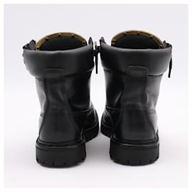 Balmain-BALMAIN Leder Combat Boots in 38 EU in Schwarz-Schwarz