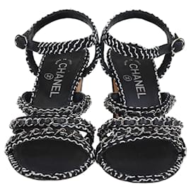 Chanel-Chanel Black Chain Detail Ankle Strap Sandals-Black