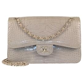 Chanel-Chanel Metallic Gray Classic Double Flap Jumbo Bag-Metallic